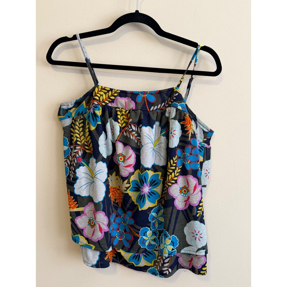 Rachel Rachel Roy Floral Cami Top XXL Blue Tropical Tiered Summer RMUT034510P03